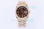 EWF Rolex Day Date Chocolate Dial Diamond Bezel Men's Replica Watch 36MM
